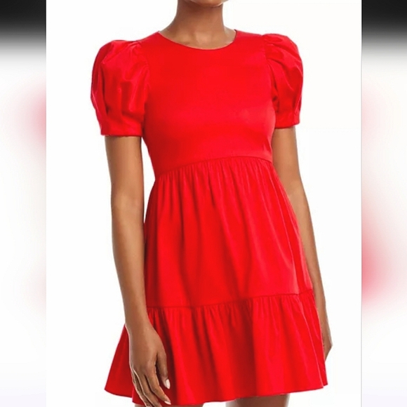 ALICE + OLIVIA Ann Curved Empire-Waist Tiered Cotton Minidress. Size 2 - Picture 2 of 14